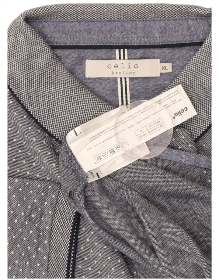 CELIO Mens Polo Shirt XL Grey Polka Dot Cotton