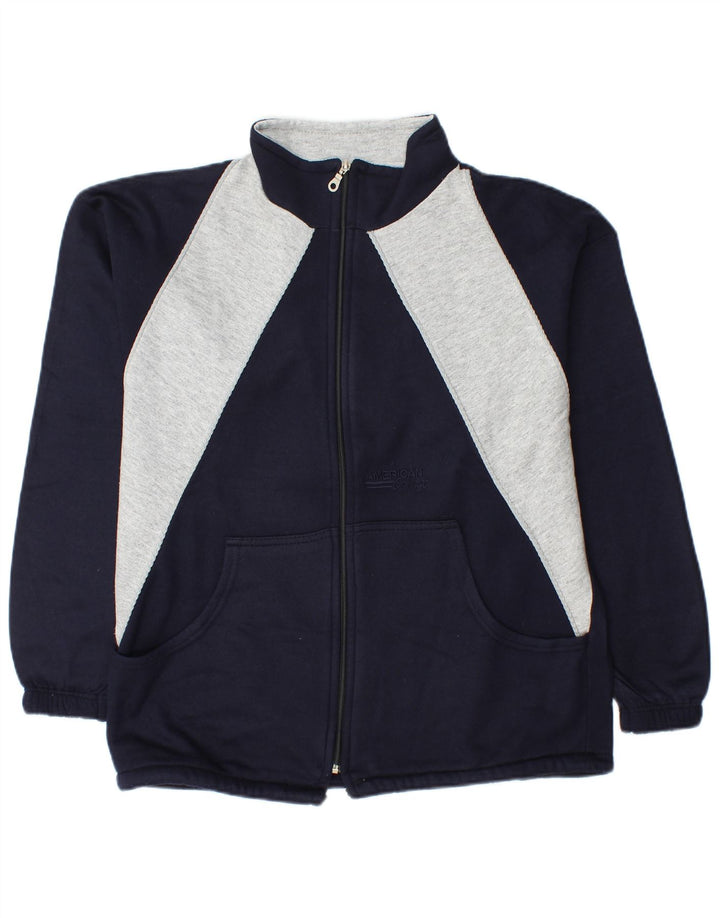 Vintage Mens Tracksuit Top Jacket Medium Navy Blue Colourblock Cotton