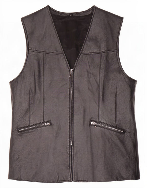 Vintage Womens Leather Waistcoat IT 46 XL Black