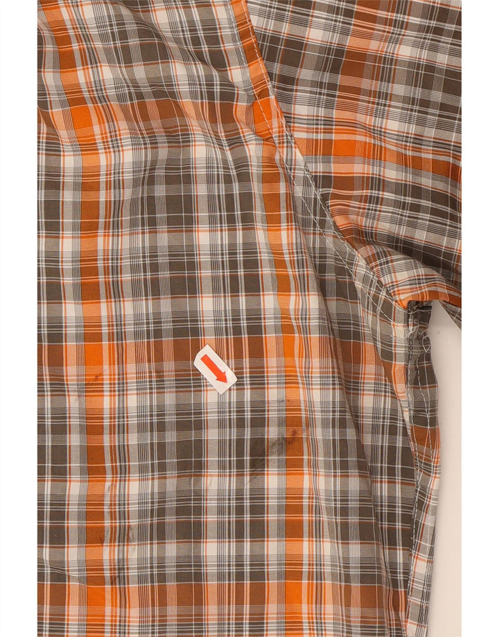 EDDIE BAUER Mens Short Sleeve Shirt 2XL Orange Check Polyester Vintage Eddie Bauer and Second-Hand Eddie Bauer from Messina Hembry 