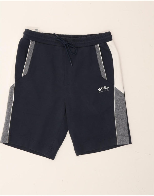 Hugo Boss Mens Sport Shorts Small Navy Blue Colourblock Cotton Sports