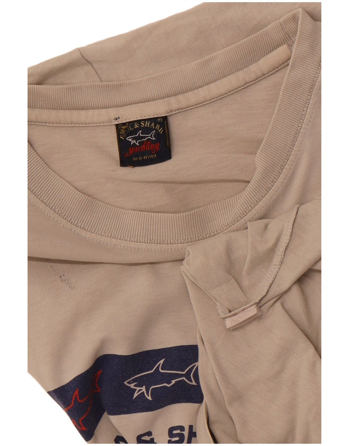 PAUL & SHARK Mens Yachting Graphic T-Shirt Top XL Beige Cotton