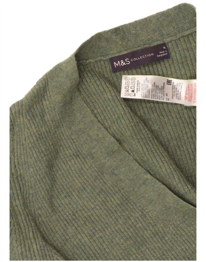 MARKS & SPENCER Womens V-Neck Jumper Sweater UK 16 Large Green Polyester
