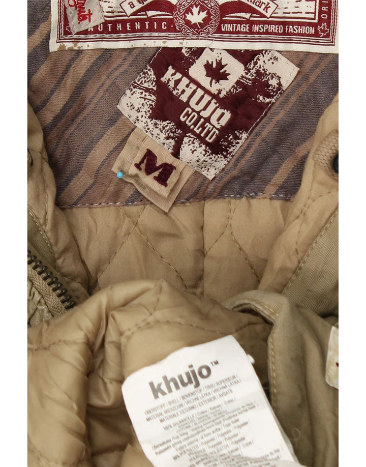 KHUJO Womens Hooded Windbreaker Jacket UK 14 Medium Khaki Cotton Winter