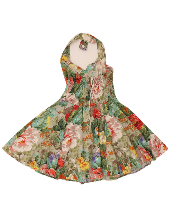 VINTAGE Womens Halter Swing Dress UK 10 Small Multicoloured Floral