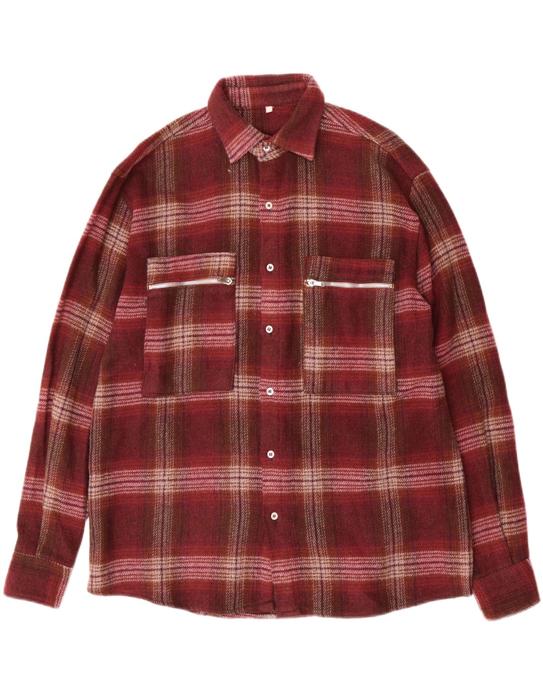 VINTAGE Mens Flannel Shirt Medium Burgundy Plaid