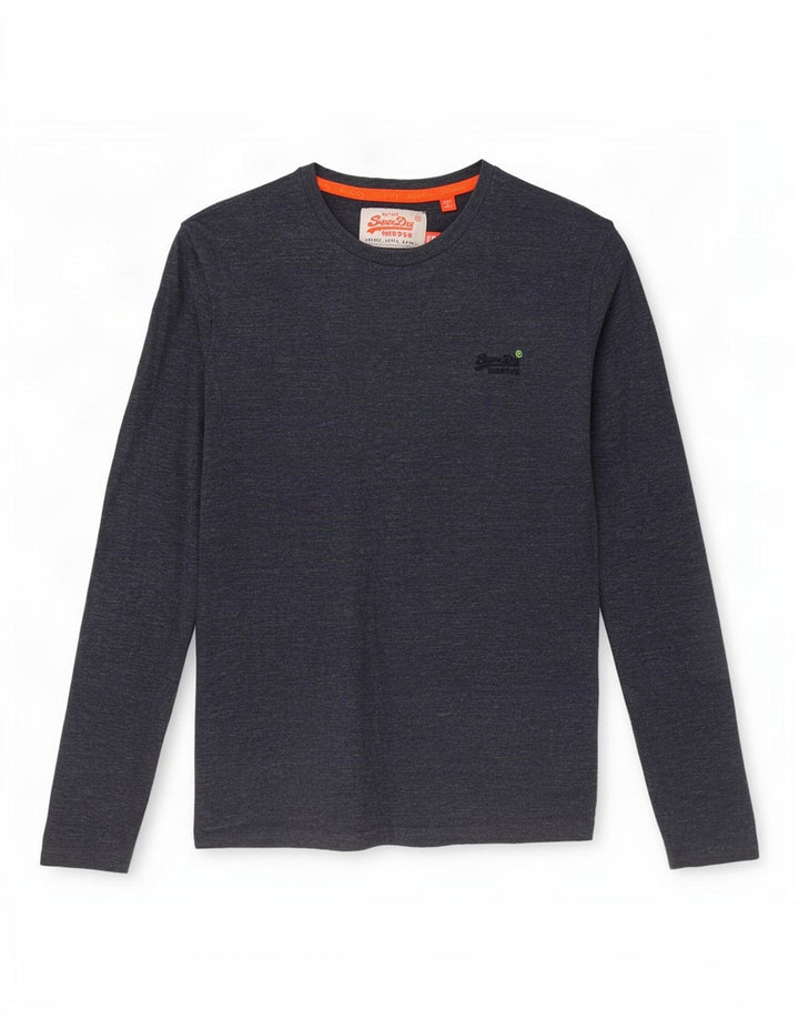 Superdry Mens Top Long Sleeve Small Navy Blue Flecked Cotton