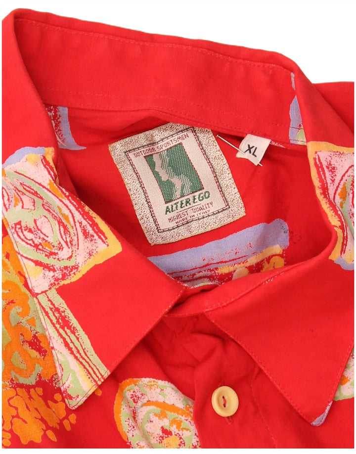 ALTER EGO Mens Short Sleeve Shirt XL Red Patchwork