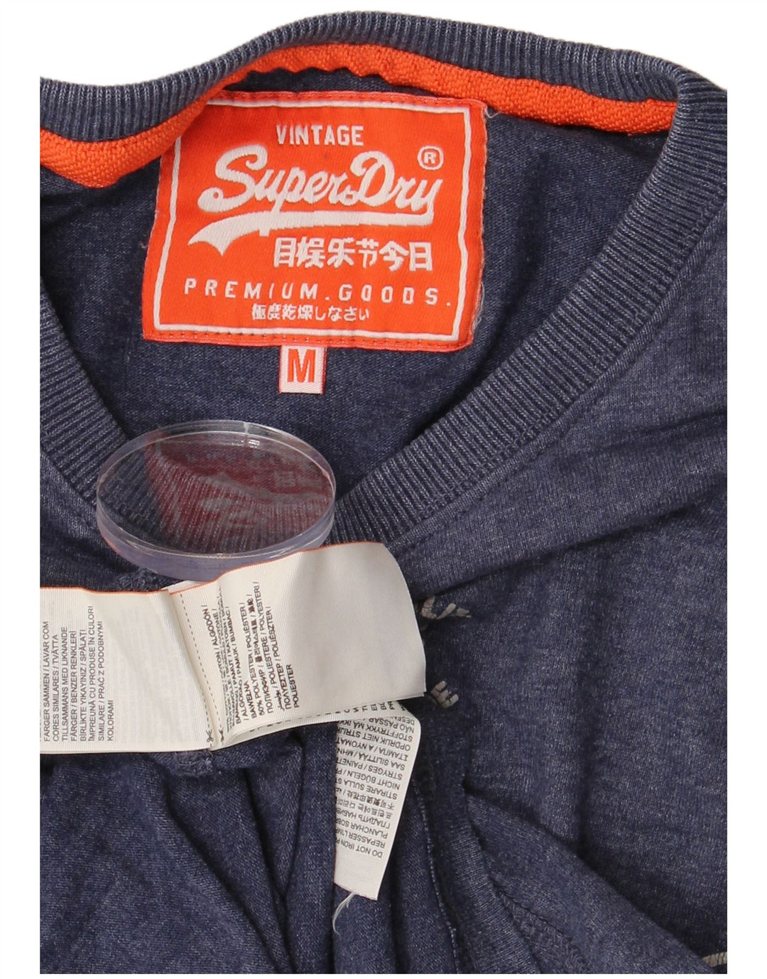 SUPERDRY Mens Graphic T-Shirt Top Medium Navy Blue Cotton