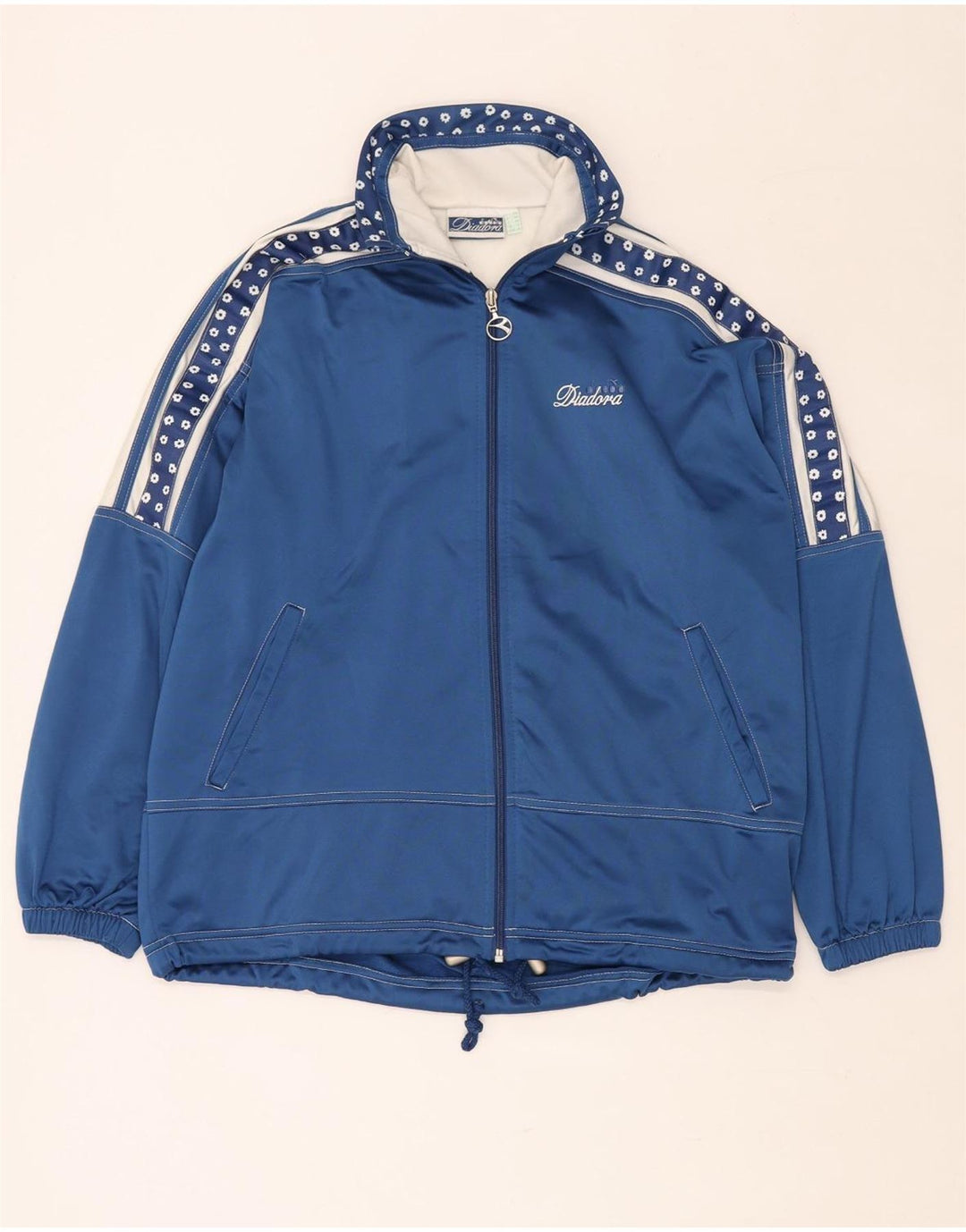 DIADORA Womens Oversized Tracksuit Top Jacket UK 12 Medium Blue Floral