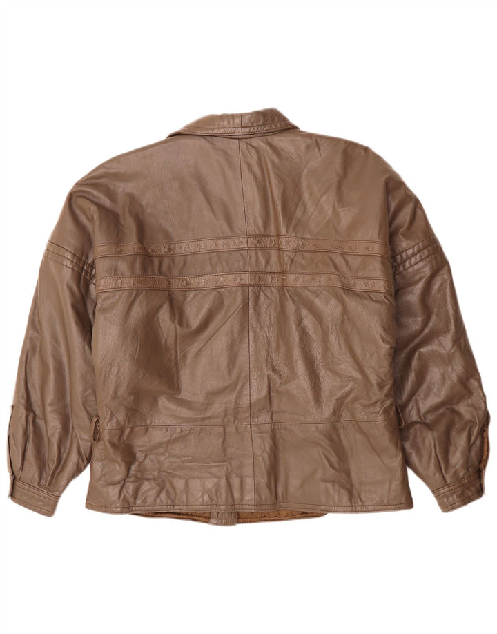 VINTAGE Womens Leather Jacket UK 18 XL Brown