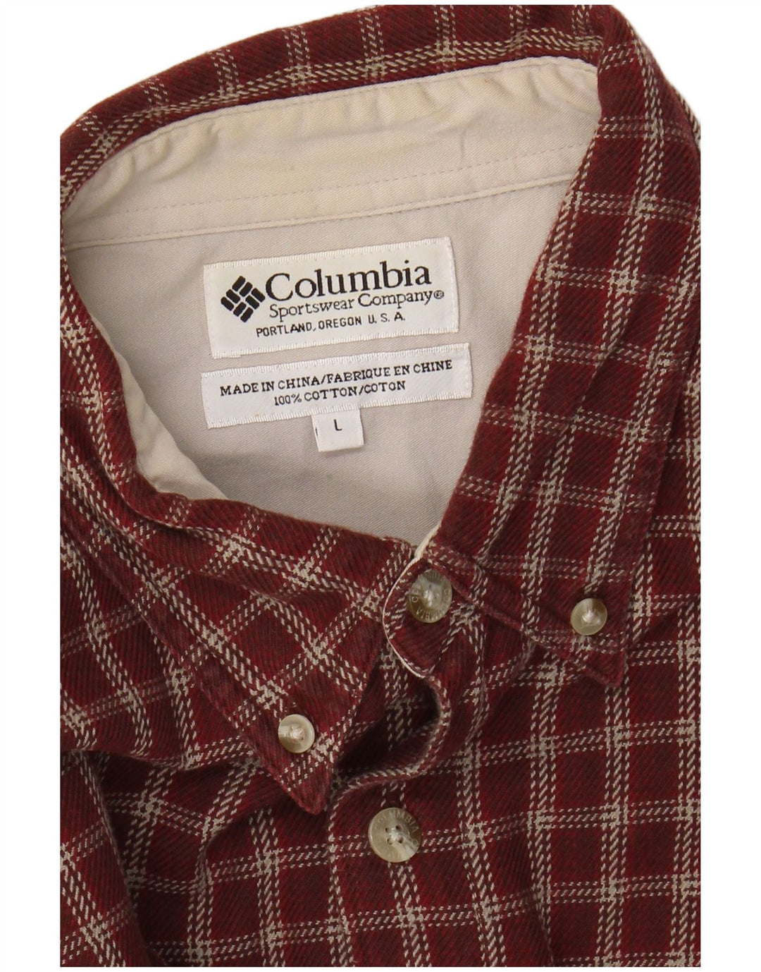 COLUMBIA Mens Flannel Shirt Large Burgundy Check Cotton