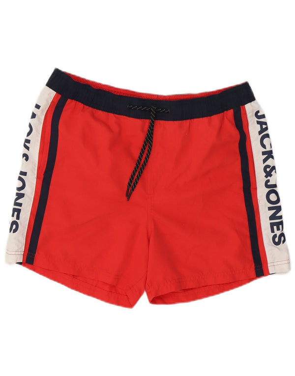 Jack & Jones Mens Graphic Swimming Shorts Medium Red Colourblock Polyester