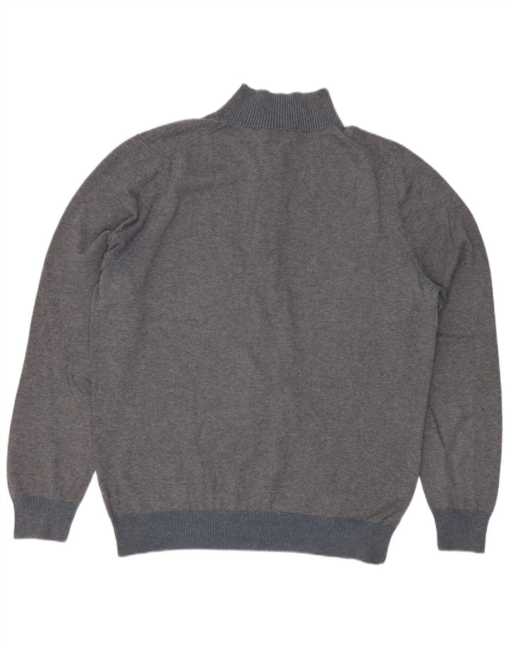 Massimo Dutti Mens Button Neck Jumper Sweater Large Grey Cotton