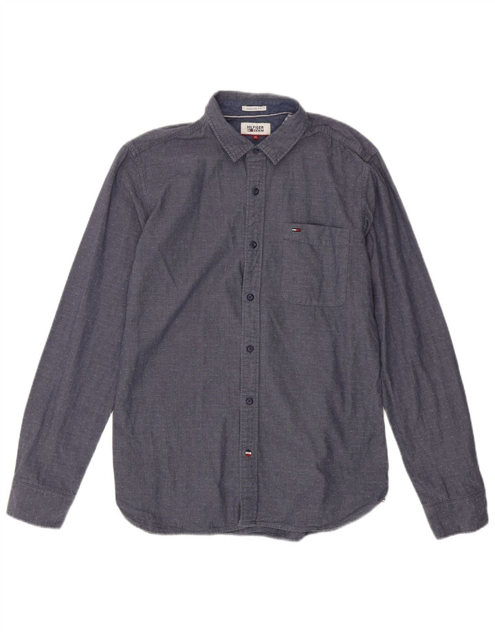 TOMMY HILFIGER Mens Regular Fit Shirt Medium Navy Blue Spotted Cotton