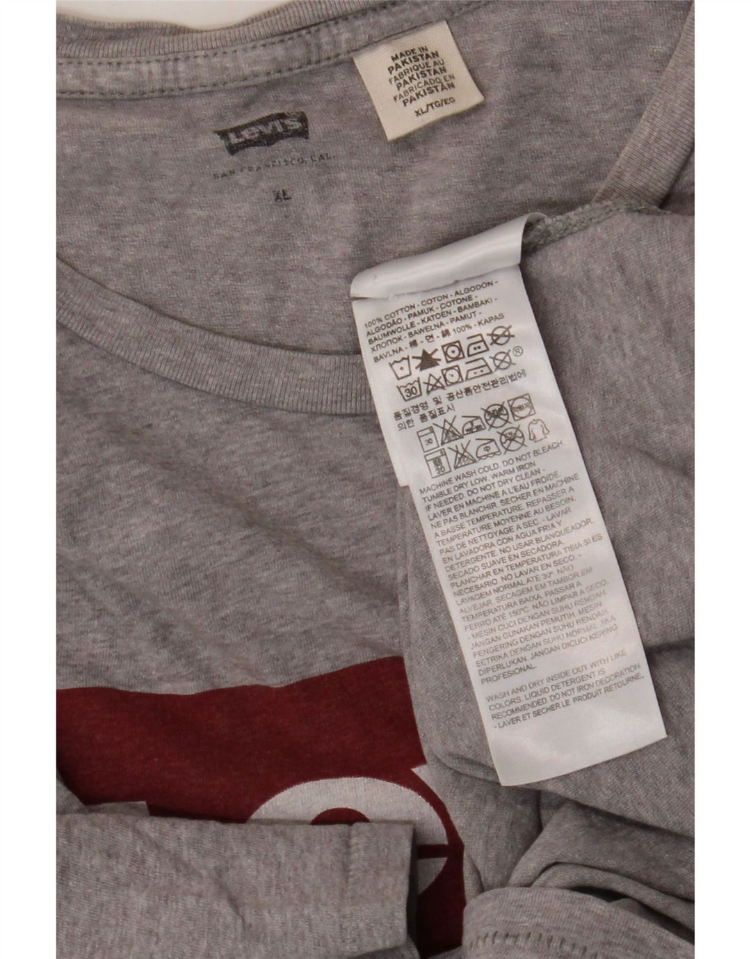 LEVI'S Mens Graphic T-Shirt Top XL Grey Cotton Vintage Levi's and Second-Hand Levi's from Messina Hembry 