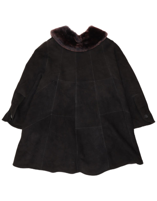 VINTAGE Womens Oversized Shearling Coat UK 22 3XL Black Patchwork