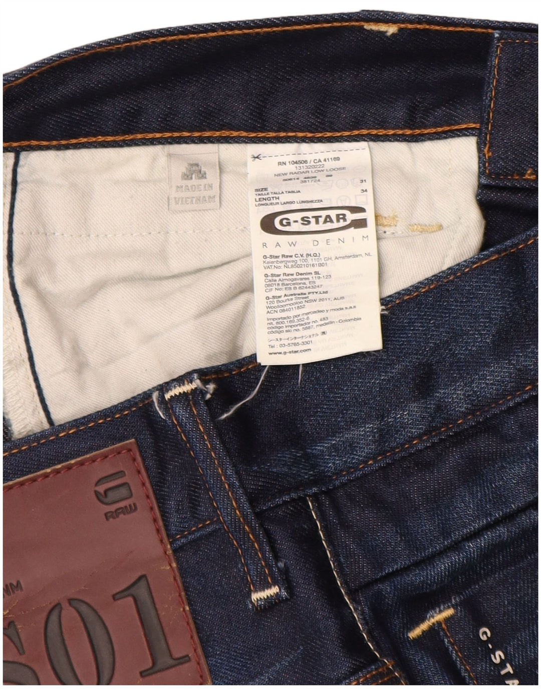 G-STAR Mens Straight Jeans W31 L34 Navy Blue Cotton