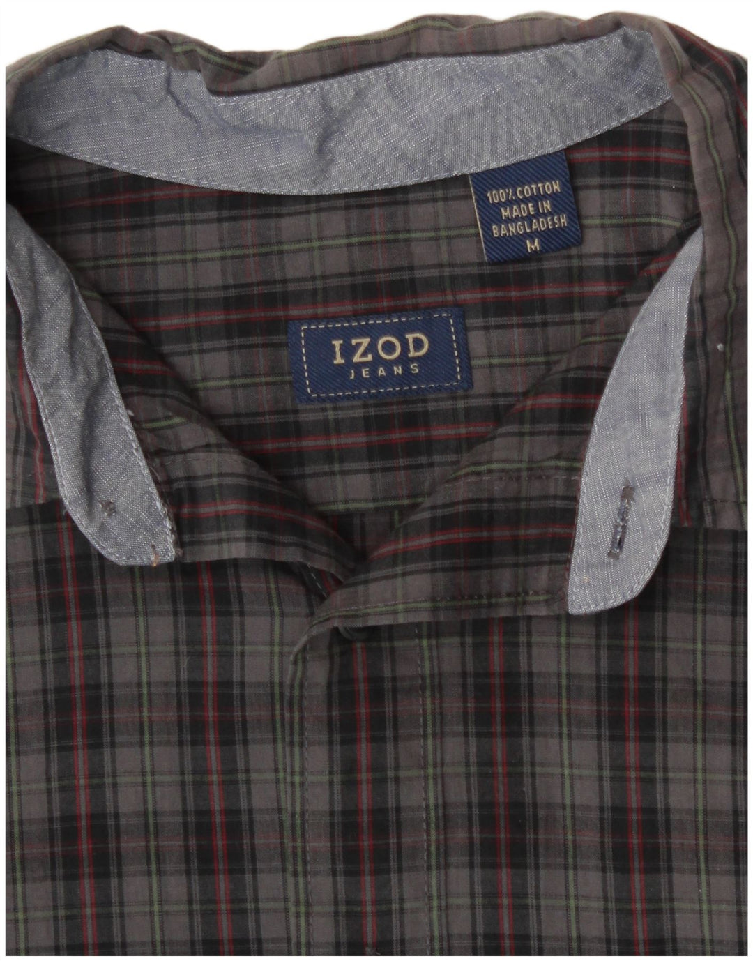 Izod Mens Checked  Shirt Medium Grey Check Cotton