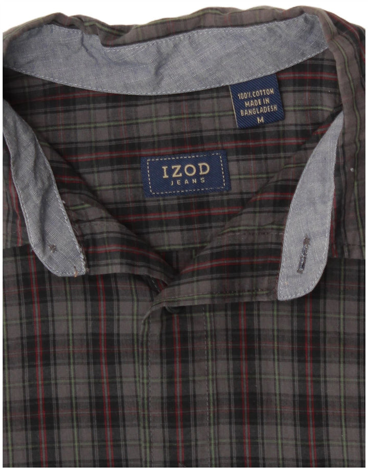 Izod Mens Checked  Shirt Medium Grey Check Cotton