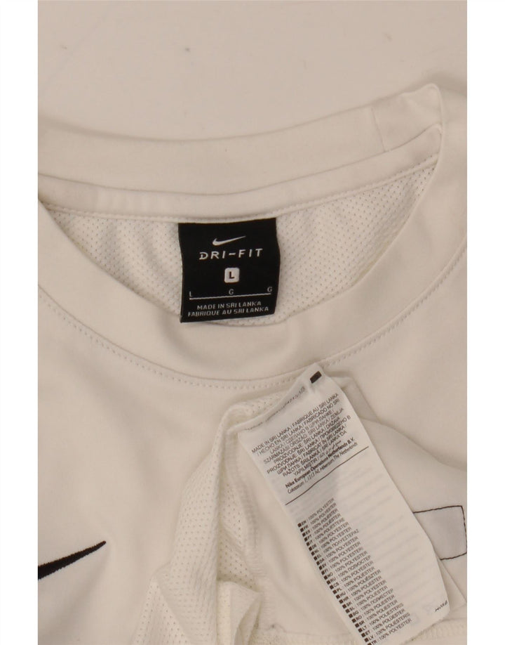 Nike Mens Dri Fit T-Shirt Top Large White Colourblock Polyester