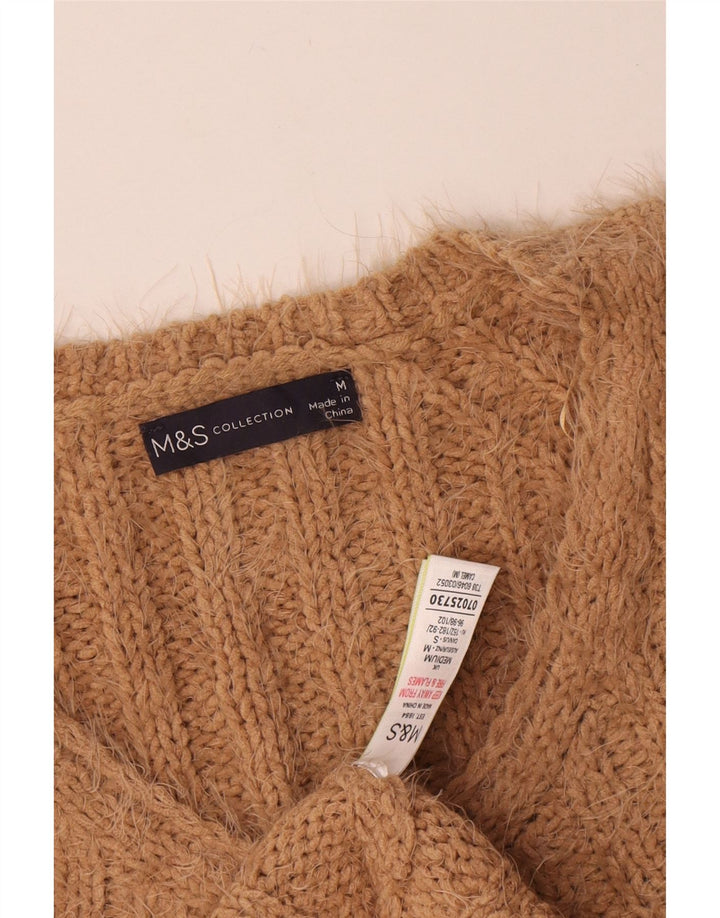 Marks & Spencer Womens V-Neck Jumper Sweater UK 14 Medium Beige Polyester
