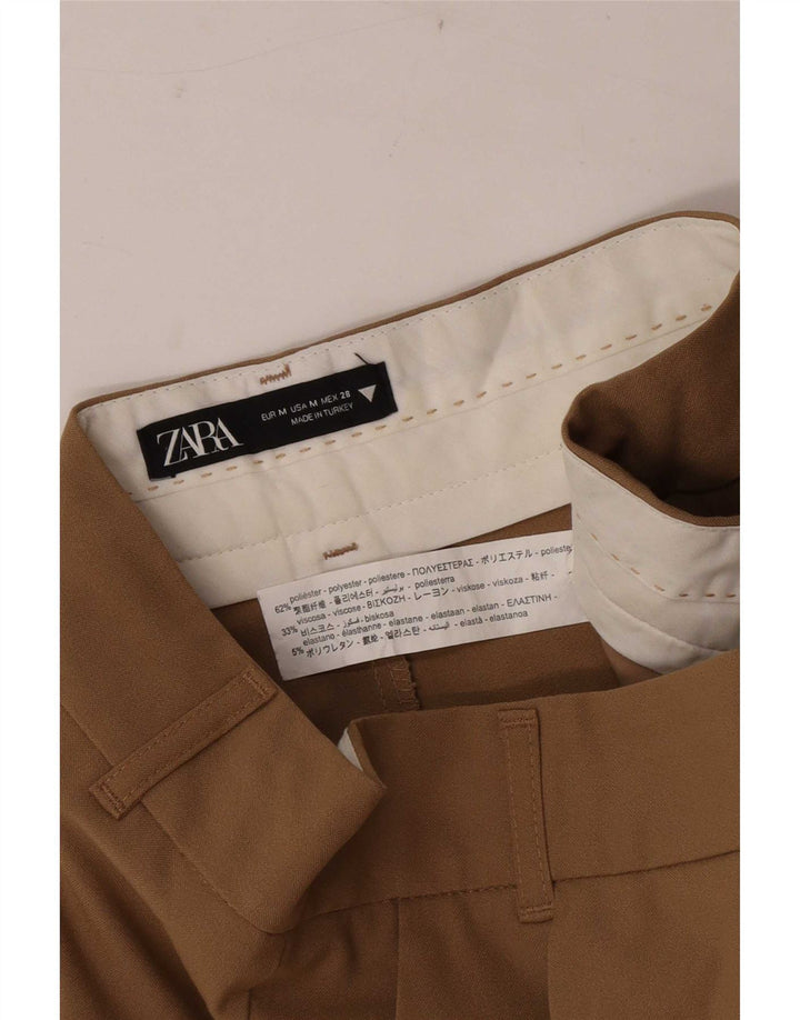 Zara Womens High Waist Pegged Chino Shorts Medium W28  Brown Polyester