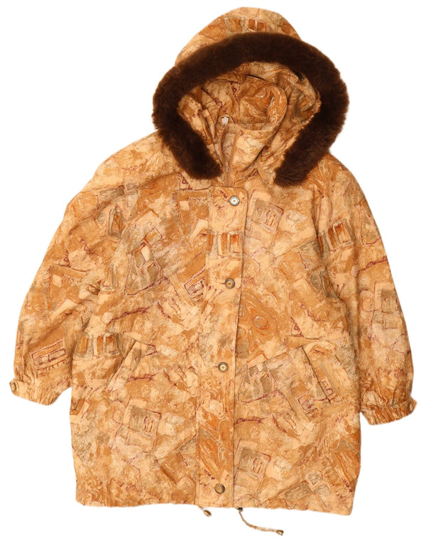 VINTAGE Womens Hooded Windbreaker Coat Size 22 3XL Beige Geometric