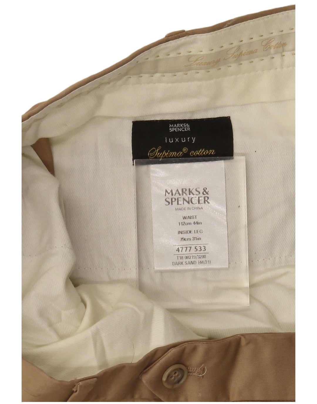 MARKS & SPENCER Mens Straight Suit Trousers W44 L31 Beige Cotton