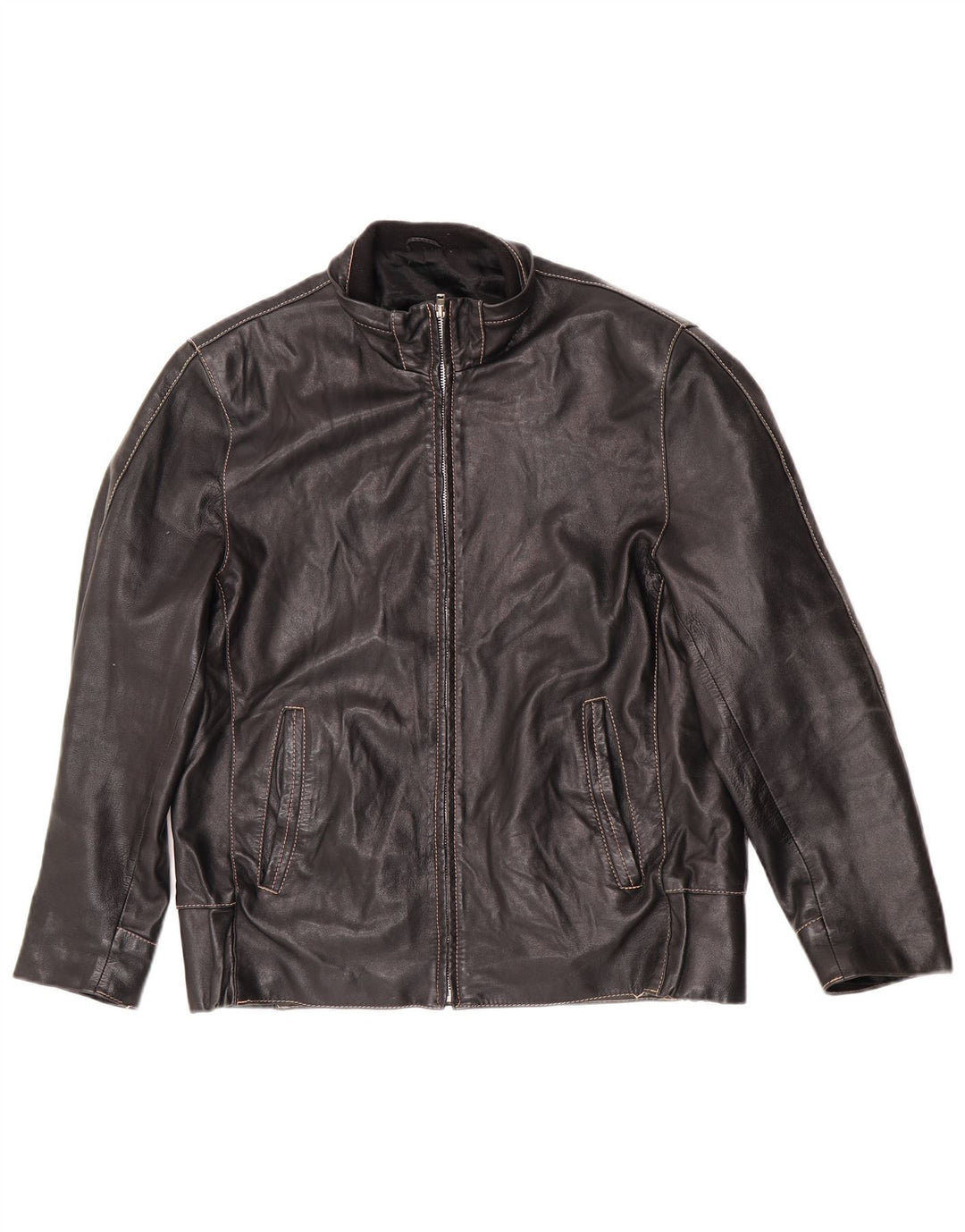 Vintage Mens Zip Leather Jacket IT 50 Large Black Biker