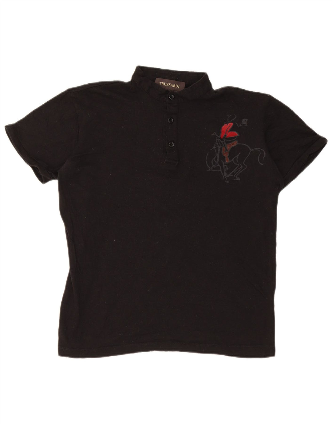 Trussardi Womens Graphic Polo Shirt UK 14 Medium Black