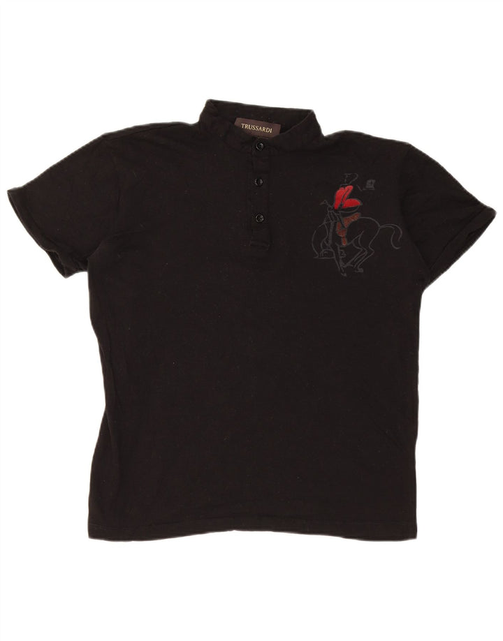 Trussardi Womens Graphic Polo Shirt UK 14 Medium Black
