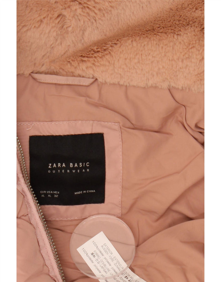 ZARA Womens Crop Hooded Padded Jacket UK 18 XL Pink Polyester