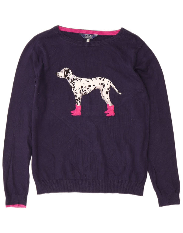 Joules Womens Graphic Boat Neck Jumper Sweater UK 8 Small Navy Blue Cotton