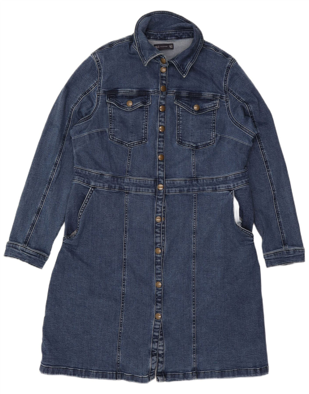 MARKS & SPENCER Womens Denim Shirt Dress UK 18 XL Blue Cotton