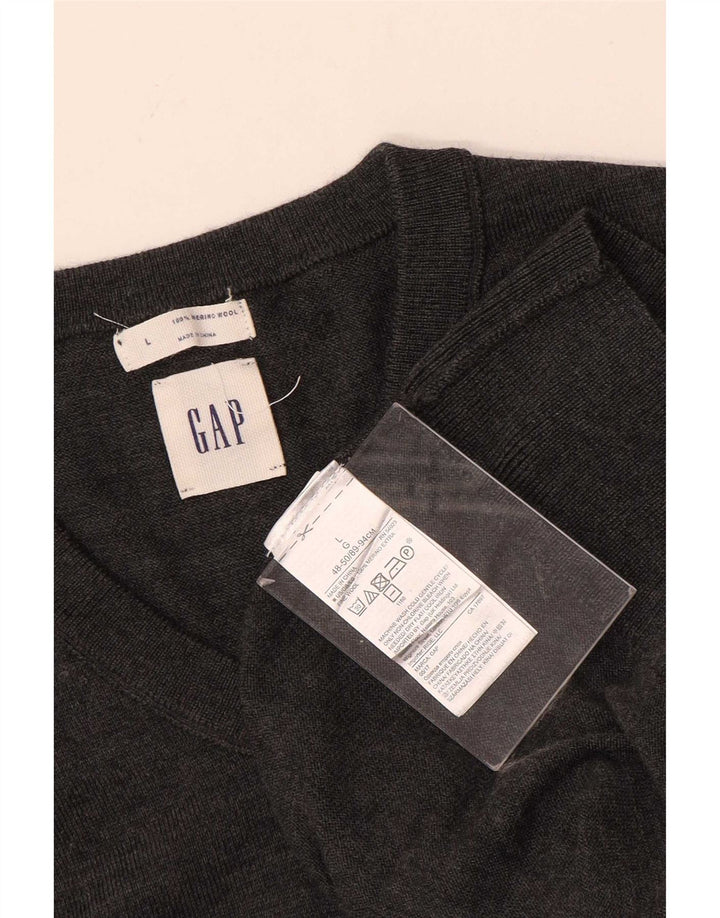 Gap Mens V-Neck Jumper Sweater Large Grey Wool