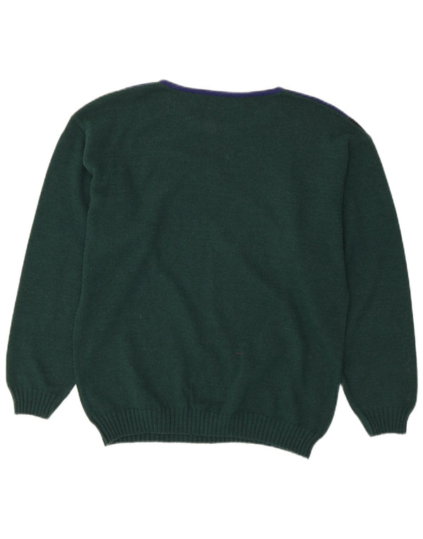 LES COPAINS Womens Crew Neck Jumper Sweater UK 18 XL Green Colourblock