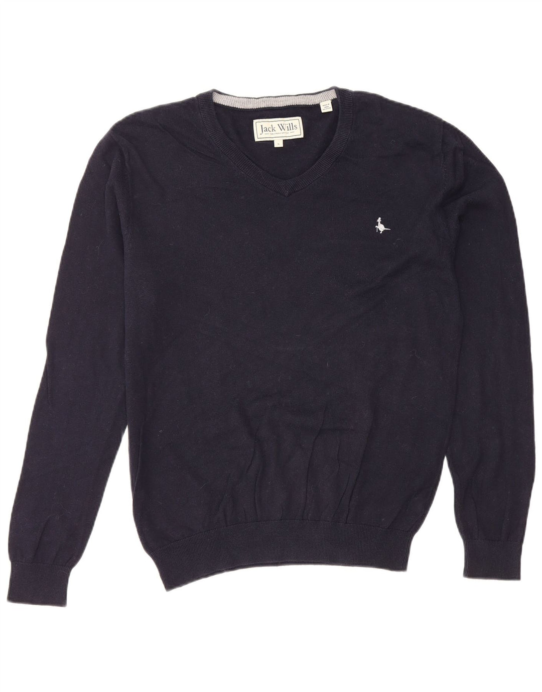 JACK WILLS Mens V-Neck Jumper Sweater Small Navy Blue Cotton
