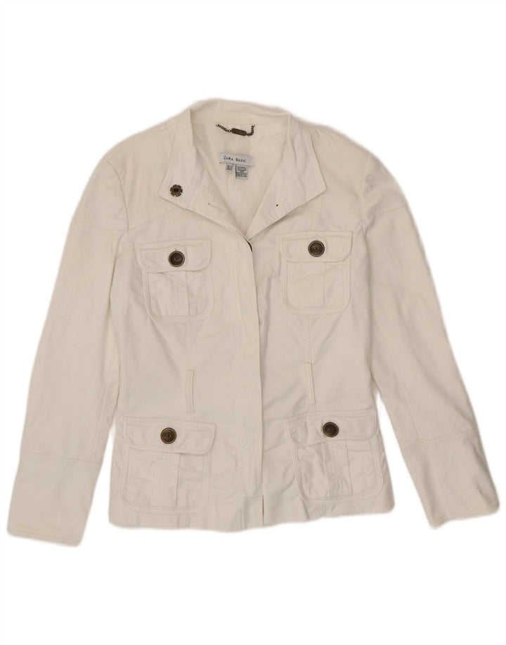 Zara Womens Utility Blazer Jacket UK 12 Medium White Cotton