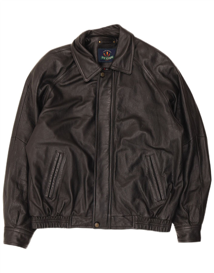 Ivy Crew Mens Leather Jacket UK 40 Large Black