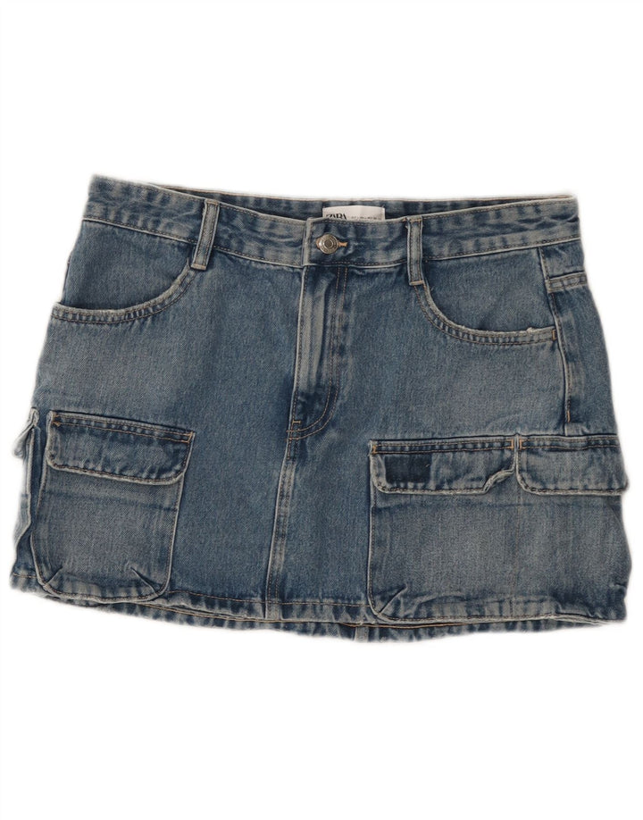 Zara Womens Denim Cargo Skirt Large W32  Blue Cotton