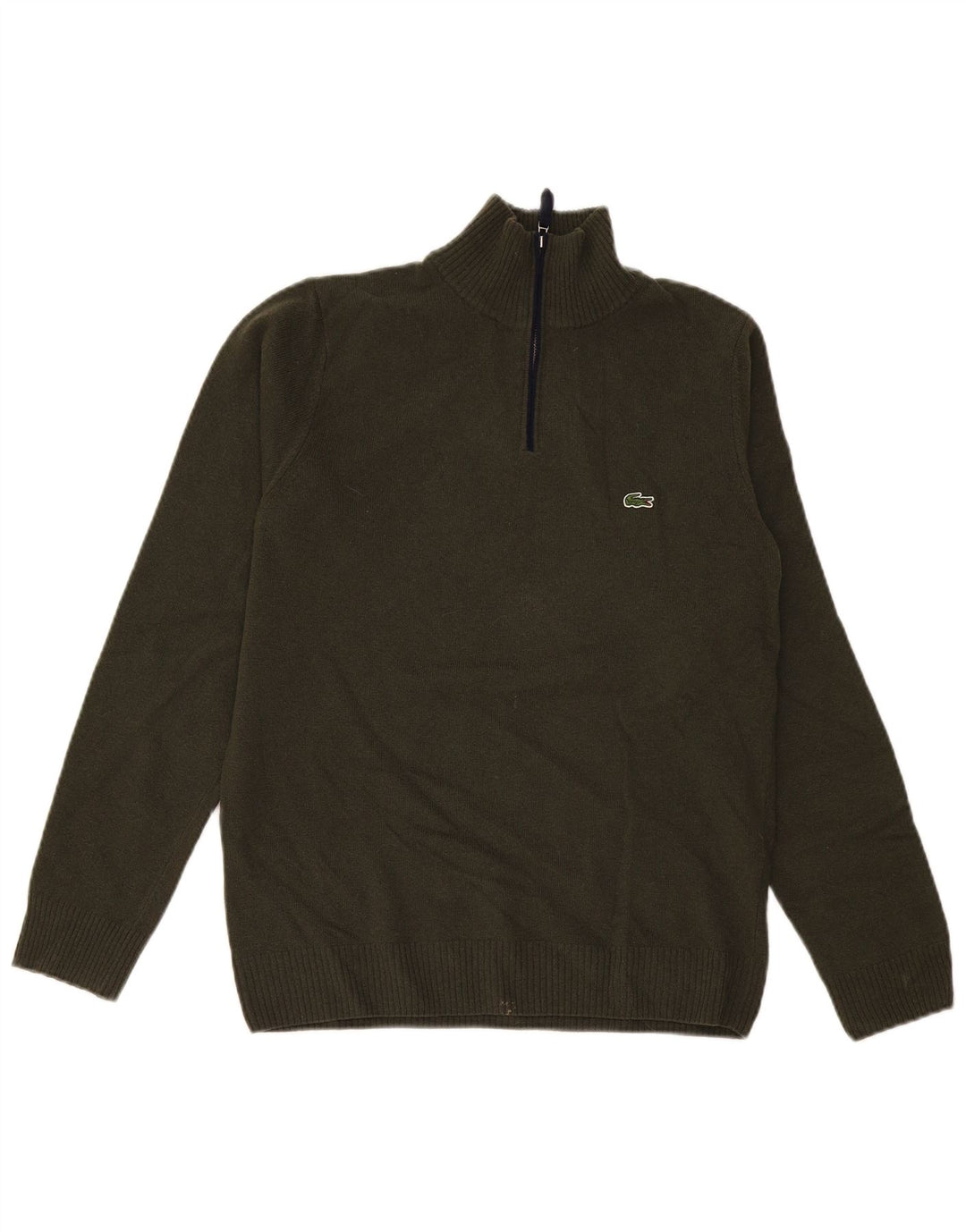Lacoste Mens Zip Neck Jumper Sweater Size 4 Medium Khaki New Wool