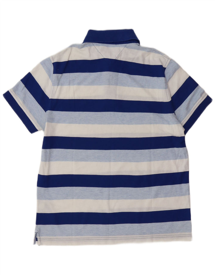 TOMMY HILFIGER Mens Polo Shirt Medium Blue Striped Cotton