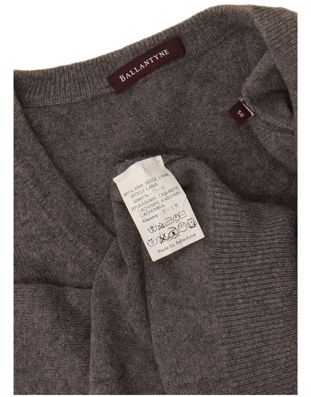 BALLANTYNE Mens V-Neck Jumper Sweater IT 50 Medium Grey Colourblock Wool