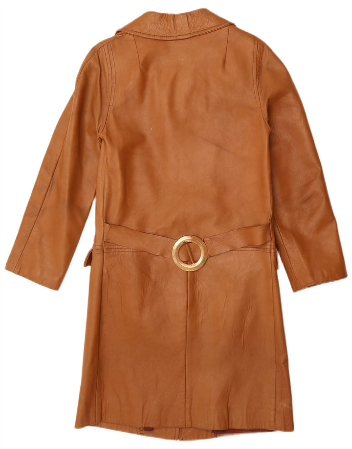 VINTAGE Womens Leather Coat UK 10 Small Brown