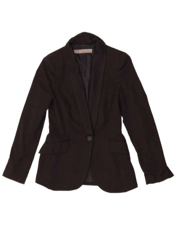 Zara Womens 1 Button Blazer Jacket UK 10 Small Black Polyester