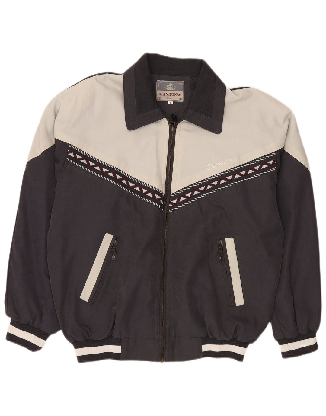 VINTAGE Mens Bomber Jacket UK 40 Large Black Colourblock Polyester