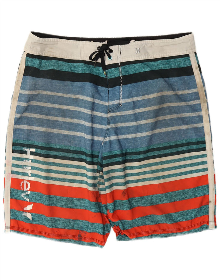 Hurley Mens Graphic Swimming Shorts Large Multicoloured Striped Polyester