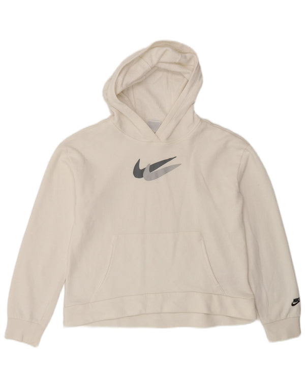 Nike Girls Graphic Hoodie Jumper 12-13 Years Large White Cotton