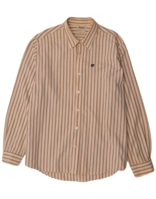 TIMBERLAND Mens Shirt 2XL Beige Striped Cotton